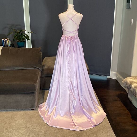 Women’s Purple Full Length Prom Party Dress with Criss Cross Back Ties Size 2 - Picture 5 of 10